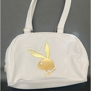 Vintage 90s Playboy White with Gold Duffel Overnight, Travel, and Gym Bag.